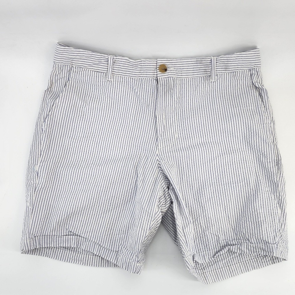 Ben Sherman Seersucker Striped Regular Fit Stretch Shorts Blue White 34W
